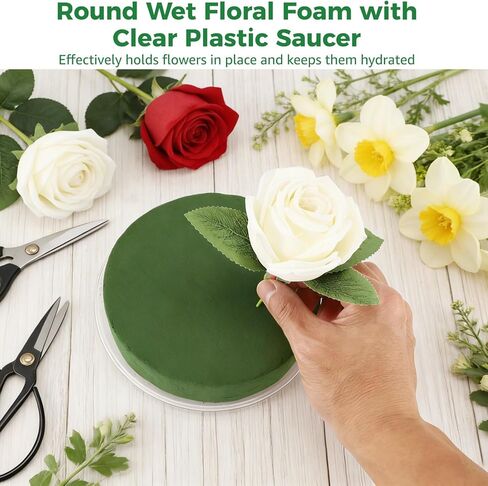 6 Sets Round Wet Floral Foam with Clear Plastic Saucer, 6.5 x 1.6 in Size Green Foam for Flower Arrangements, Centerpiece DIY, Crafts, Wedding & Party in Saudi Arabia