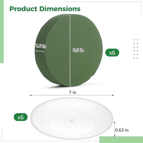 6 Sets Round Wet Floral Foam with Clear Plastic Saucer, 6.5 x 1.6 in Size Green Foam for Flower Arrangements, Centerpiece DIY, Crafts, Wedding & Party in Saudi Arabia