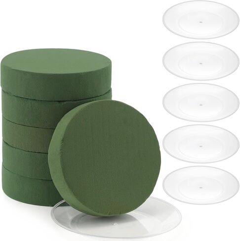 6 Sets Round Wet Floral Foam with Clear Plastic Saucer, 6.5 x 1.6 in Size Green Foam for Flower Arrangements, Centerpiece DIY, Crafts, Wedding & Party in Saudi Arabia