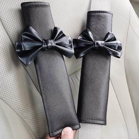 Car Seat Belt Cover with Decorative Bow, 3 Color Options in Pink, White and Black, Soft Plush Shoulder Pad Protectors for Vehicle Safety Comfort (Pink 2pcs) in Saudi Arabia