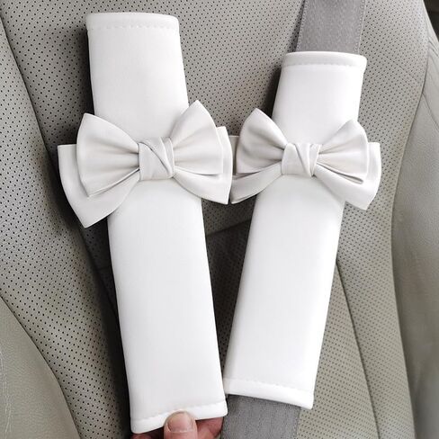 Car Seat Belt Cover with Decorative Bow, 3 Color Options in Pink, White and Black, Soft Plush Shoulder Pad Protectors for Vehicle Safety Comfort (Pink 2pcs) in Saudi Arabia