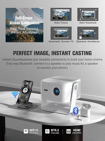 【Official Licensed Google TV】4K Smart Projector with WiFi and Bluetooth, VOPLLS Outdoor Projectors with Dolby/Auto Focus, Portable Movie Phone Wireless Gaming Wifi Proyector for Bedroom/Home/Celling in Saudi Arabia