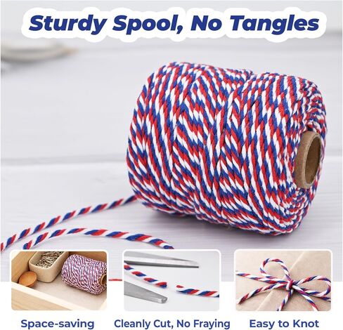 Cotton Twine String,2mm Thick, 164 Feet per Roll, 2 Pack, for Crafts Gift Wrapping Baking Holiday Decor,Red Blue and White in Saudi Arabia
