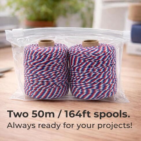 Cotton Twine String,2mm Thick, 164 Feet per Roll, 2 Pack, for Crafts Gift Wrapping Baking Holiday Decor,Red Blue and White in Saudi Arabia