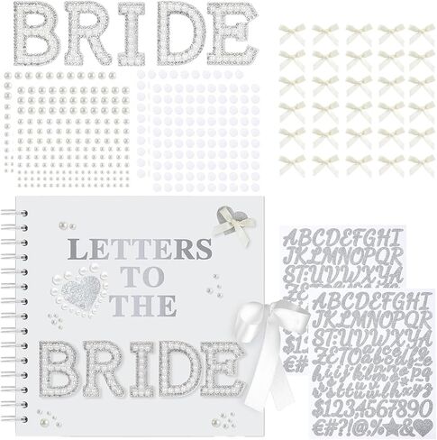 Winmist Glimpse 8 x 8 Inch Letters to The Bride Scrapbook Wedding Memory Book Bridal DIY Blank Paper Scrapbook Photo Album Guest Book Sign with Pearl Stickers Bows Metallic Letters in Saudi Arabia