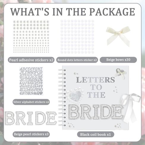 Winmist Glimpse 8 x 8 Inch Letters to The Bride Scrapbook Wedding Memory Book Bridal DIY Blank Paper Scrapbook Photo Album Guest Book Sign with Pearl Stickers Bows Metallic Letters in Saudi Arabia