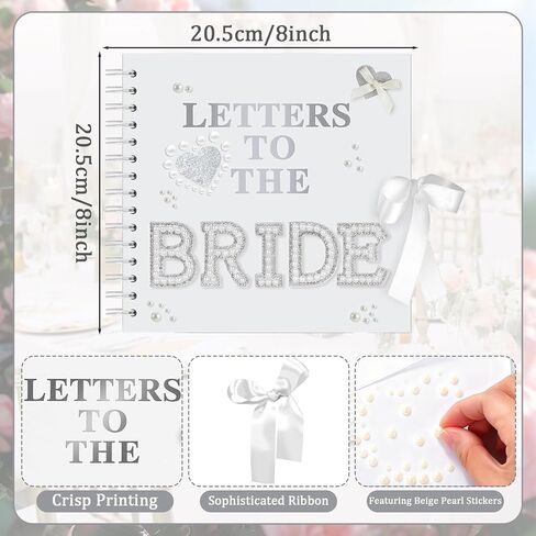 Winmist Glimpse 8 x 8 Inch Letters to The Bride Scrapbook Wedding Memory Book Bridal DIY Blank Paper Scrapbook Photo Album Guest Book Sign with Pearl Stickers Bows Metallic Letters in Saudi Arabia