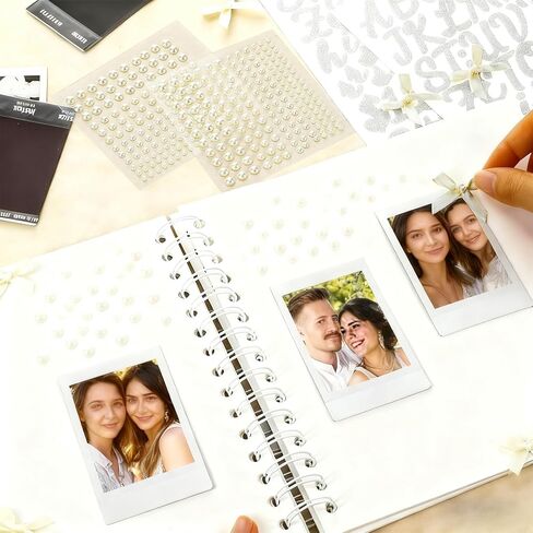 Winmist Glimpse 8 x 8 Inch Letters to The Bride Scrapbook Wedding Memory Book Bridal DIY Blank Paper Scrapbook Photo Album Guest Book Sign with Pearl Stickers Bows Metallic Letters in Saudi Arabia
