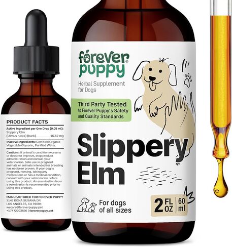 Slippery Elm Drops for Dogs - Gut Health Supplement w/Slippery Elm Bark - Soluble Fiber Digestive Drops for Dogs - Liquid Dog Vitamins and Supplements for Pet's Happy Tummy - 4 oz in Saudi Arabia