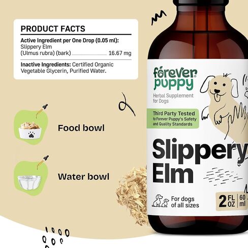 Slippery Elm Drops for Dogs - Gut Health Supplement w/Slippery Elm Bark - Soluble Fiber Digestive Drops for Dogs - Liquid Dog Vitamins and Supplements for Pet's Happy Tummy - 4 oz in Saudi Arabia