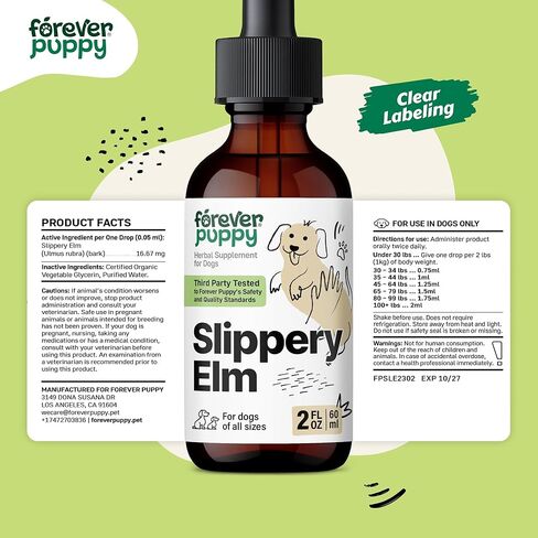 Slippery Elm Drops for Dogs - Gut Health Supplement w/Slippery Elm Bark - Soluble Fiber Digestive Drops for Dogs - Liquid Dog Vitamins and Supplements for Pet's Happy Tummy - 4 oz in Saudi Arabia