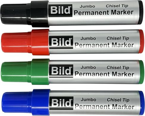 Bild Jumbo Permanent Markers, Chisel Tip, 4 Colors - Black, Red, Green, Blue - Waterproof Quick-Drying Ink, Extra Large Thick Wide Tip for Cardboard, Posters, Shipping Boxes (Black, Blue, Green, Red) in Saudi Arabia
