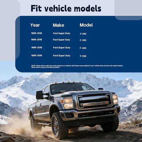 مرايا السحب AERDM مناسبة لـ 1999-2016 Ford F250 F350 F450 F550 مرايا جانبية فائقة التحمل، زجاج ساخن قابل للتعديل مع ضوء إشارة الانعطاف المدخن، يدوي قابل للطي باللون الأسود RH in Kuwait