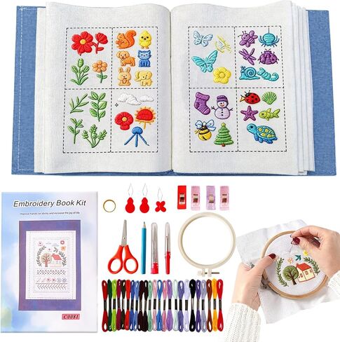 GIFTMISSU Embroidery Stitch Book Kit for Beginners – Portable Fabric Practice Book with Hoop, Threads and Embroidery Tools in Saudi Arabia
