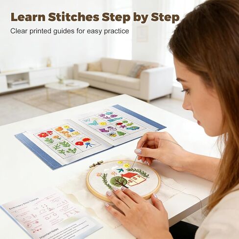 GIFTMISSU Embroidery Stitch Book Kit for Beginners – Portable Fabric Practice Book with Hoop, Threads and Embroidery Tools in Saudi Arabia