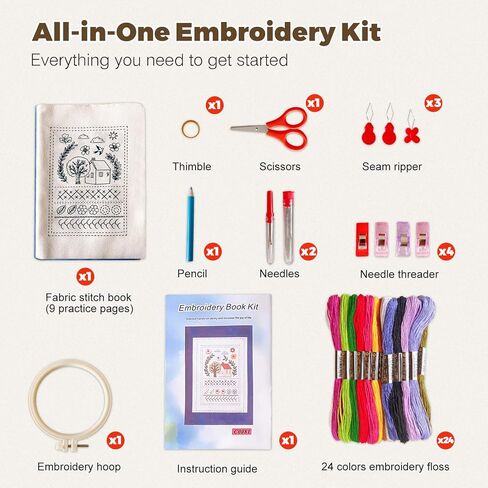 GIFTMISSU Embroidery Stitch Book Kit for Beginners – Portable Fabric Practice Book with Hoop, Threads and Embroidery Tools in Saudi Arabia