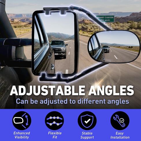 MirroMate Extended Towing Mirrors, Adjustable Clip-On Tow Mirror Extenders with Removable Flexible Extension Arm, Tool-Free Side Mirror Extensions for Trucks, SUVs, RVs, and Trailers in Saudi Arabia