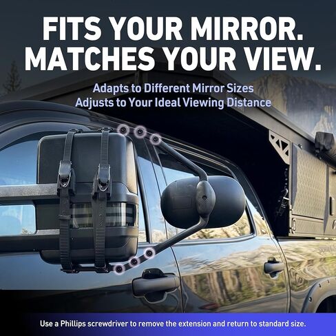 MirroMate Extended Towing Mirrors, Adjustable Clip-On Tow Mirror Extenders with Removable Flexible Extension Arm, Tool-Free Side Mirror Extensions for Trucks, SUVs, RVs, and Trailers in Saudi Arabia