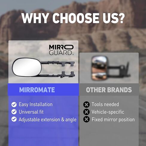 MirroMate Extended Towing Mirrors, Adjustable Clip-On Tow Mirror Extenders with Removable Flexible Extension Arm, Tool-Free Side Mirror Extensions for Trucks, SUVs, RVs, and Trailers in Saudi Arabia