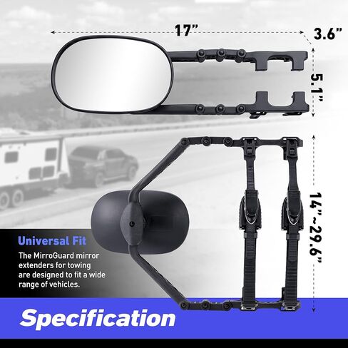 MirroMate Extended Towing Mirrors, Adjustable Clip-On Tow Mirror Extenders with Removable Flexible Extension Arm, Tool-Free Side Mirror Extensions for Trucks, SUVs, RVs, and Trailers in Saudi Arabia