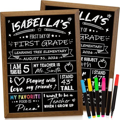 Back to School Chalkboard Sign for Kids, First & Last Day of School Board, Double-Sided Reusable Wooden Frame with 6 Chalk Markers, School Photo Prop Keepsake for Preschool Kindergarten (14x11) in Saudi Arabia