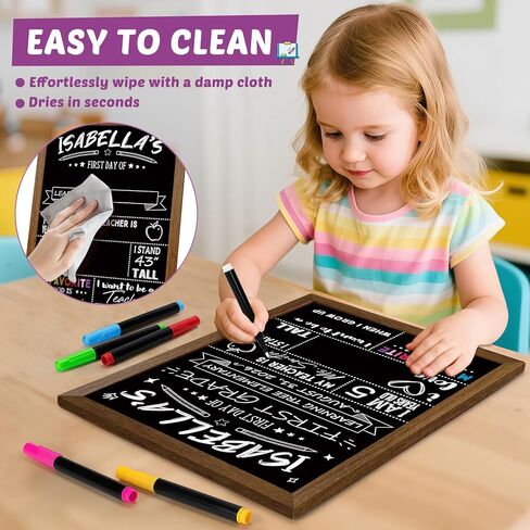 Back to School Chalkboard Sign for Kids, First & Last Day of School Board, Double-Sided Reusable Wooden Frame with 6 Chalk Markers, School Photo Prop Keepsake for Preschool Kindergarten (14x11) in Saudi Arabia