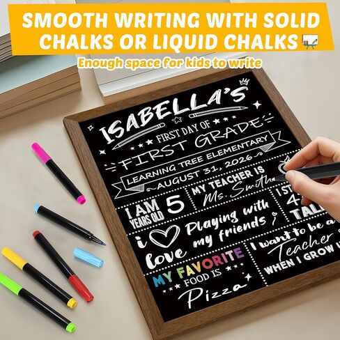 Back to School Chalkboard Sign for Kids, First & Last Day of School Board, Double-Sided Reusable Wooden Frame with 6 Chalk Markers, School Photo Prop Keepsake for Preschool Kindergarten (14x11) in Saudi Arabia