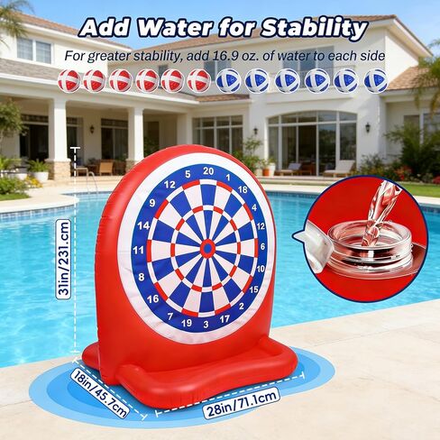 Inflatable Dart Toss Pool Floats - Dart Board Fun Water Games, Swimming Pool Toys, Beach Yard Outdoor Ball Play, Summer Party Pool Floats for Kids Ages 8–12, Indoor/Outdoor Play in Saudi Arabia