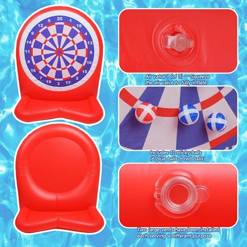 Inflatable Dart Toss Pool Floats - Dart Board Fun Water Games, Swimming Pool Toys, Beach Yard Outdoor Ball Play, Summer Party Pool Floats for Kids Ages 8–12, Indoor/Outdoor Play in Saudi Arabia