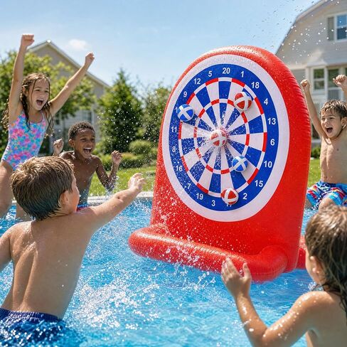 Inflatable Dart Toss Pool Floats - Dart Board Fun Water Games, Swimming Pool Toys, Beach Yard Outdoor Ball Play, Summer Party Pool Floats for Kids Ages 8–12, Indoor/Outdoor Play in Saudi Arabia