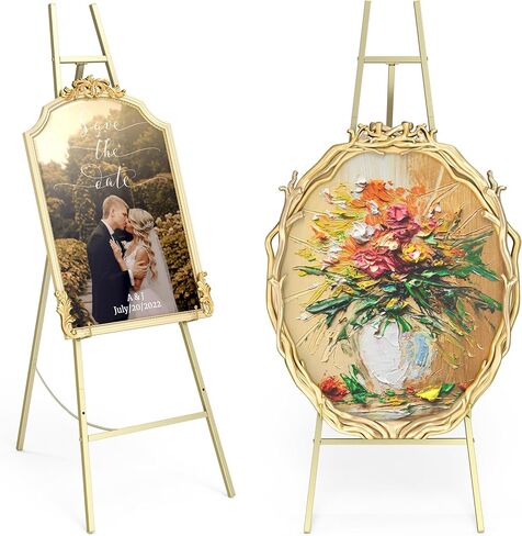 Heavy Duty Metal Easel Stand 47.5 Inch, Sturdy Iron Display Easel for Poster, Wedding Event Sign, Stable Floor Standing Easel with Non-Slip Feet, Portable Detachable Easel for Indoor Outdoor Use in Saudi Arabia