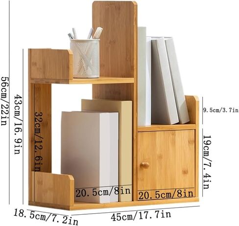 Bookcase Home Staggered Minimalism Tabletop Bamboo Bookshelf Multipurpose Storage Rack with Door Modern in Saudi Arabia