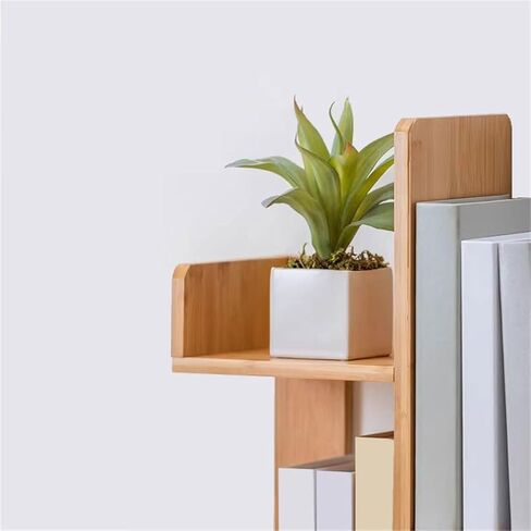 Bookcase Home Staggered Minimalism Tabletop Bamboo Bookshelf Multipurpose Storage Rack with Door Modern in Saudi Arabia
