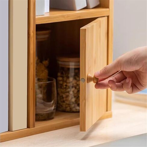 Bookcase Home Staggered Minimalism Tabletop Bamboo Bookshelf Multipurpose Storage Rack with Door Modern in Saudi Arabia