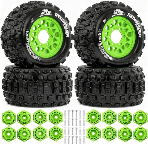 1/10 Scale RC Truck Tires 2.8inch Tire and Wheels with 12mm/14mm Hexes fit Stampede Arrma Big Rock Granite VORTEKS 3S Traxxas Slash, Stampede Rustler, Hoss (Black) in Saudi Arabia