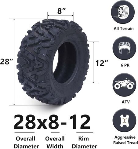 28X8-12 All-Terrain ATV Tires, Tubeless Off-Road and Mud/Trail Tires for ATVs and UTVs, Set of 2 in Saudi Arabia