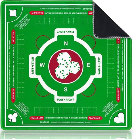 Mahjong Mat for Table with Rules - Non-Slip Noise Reduction Gaming Mat, 31.5x31.5 Inch American Mah Jongg Table Mats for Mahjong/Poker/Board Games/Card Games/Dominoes (Green) in Saudi Arabia