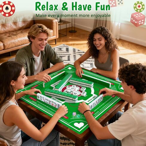 Mahjong Mat for Table with Rules - Non-Slip Noise Reduction Gaming Mat, 31.5x31.5 Inch American Mah Jongg Table Mats for Mahjong/Poker/Board Games/Card Games/Dominoes (Green) in Saudi Arabia