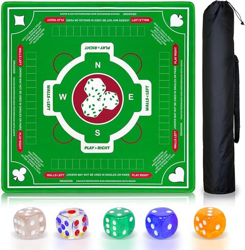 Mahjong Mat for Table with Rules - Non-Slip Noise Reduction Gaming Mat, 31.5x31.5 Inch American Mah Jongg Table Mats for Mahjong/Poker/Board Games/Card Games/Dominoes (Green) in Saudi Arabia