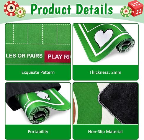 Mahjong Mat for Table with Rules - Non-Slip Noise Reduction Gaming Mat, 31.5x31.5 Inch American Mah Jongg Table Mats for Mahjong/Poker/Board Games/Card Games/Dominoes (Green) in Saudi Arabia