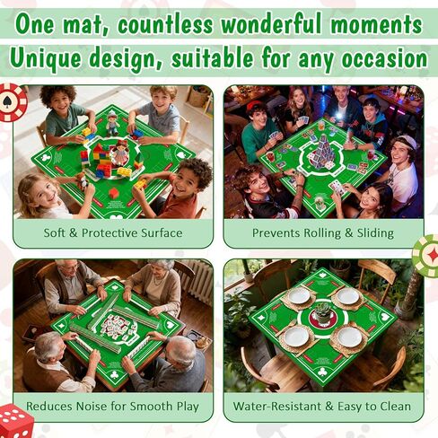 Mahjong Mat for Table with Rules - Non-Slip Noise Reduction Gaming Mat, 31.5x31.5 Inch American Mah Jongg Table Mats for Mahjong/Poker/Board Games/Card Games/Dominoes (Green) in Saudi Arabia