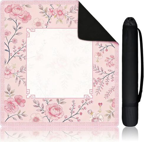 Mahjong Mat 31.5x31.5 Inch Pink, Non-Slip Noise Reduction Gaming Mat with Black Carrying Bag, Portable Waterproof Table Mat for Mahjong, Poker, Board Games Table Mat, Card Games, Tile Games, Dominoes in Saudi Arabia