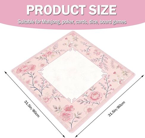 Mahjong Mat 31.5x31.5 Inch Pink, Non-Slip Noise Reduction Gaming Mat with Black Carrying Bag, Portable Waterproof Table Mat for Mahjong, Poker, Board Games Table Mat, Card Games, Tile Games, Dominoes in Saudi Arabia