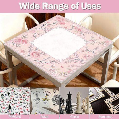 Mahjong Mat 31.5x31.5 Inch Pink, Non-Slip Noise Reduction Gaming Mat with Black Carrying Bag, Portable Waterproof Table Mat for Mahjong, Poker, Board Games Table Mat, Card Games, Tile Games, Dominoes in Saudi Arabia