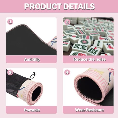 Mahjong Mat 31.5x31.5 Inch Pink, Non-Slip Noise Reduction Gaming Mat with Black Carrying Bag, Portable Waterproof Table Mat for Mahjong, Poker, Board Games Table Mat, Card Games, Tile Games, Dominoes in Saudi Arabia