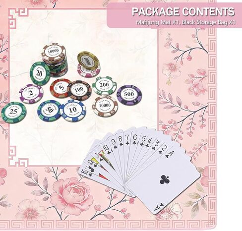 Mahjong Mat 31.5x31.5 Inch Pink, Non-Slip Noise Reduction Gaming Mat with Black Carrying Bag, Portable Waterproof Table Mat for Mahjong, Poker, Board Games Table Mat, Card Games, Tile Games, Dominoes in Saudi Arabia