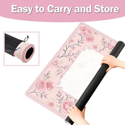Mahjong Mat 31.5x31.5 Inch Pink, Non-Slip Noise Reduction Gaming Mat with Black Carrying Bag, Portable Waterproof Table Mat for Mahjong, Poker, Board Games Table Mat, Card Games, Tile Games, Dominoes in Saudi Arabia