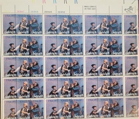 United States Postal Service Spirit of '76 Sheet of 50 x 13 Cent US Postage Stamps Scott 1629-31 in Saudi Arabia