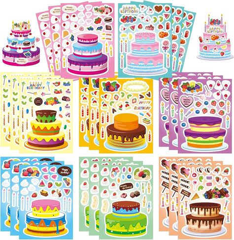 24 Sheets Make Your Own Birthday Cake Stickers, Make-a-Cake Sticker for Kids, Happy Birthday Sticker Classroom Teacher Reward Stickers, Birthday Gift for Kids in Saudi Arabia