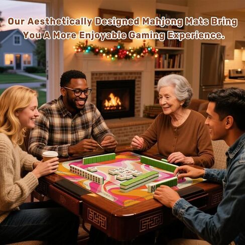 حصيرة Mahjong مقاس 31.5 بوصة × 31.5 بوصة 1970 دوامة متموجة سلسة باللون البرتقالي والوردي، ألوان مرسومة يدويًا على طراز السبعينات، غطاء طاولة من بلاط ماجونج لتقليل الضوضاء للوحة بطاقات الدومينو والبوكر وألعاب البلاط in Kuwait